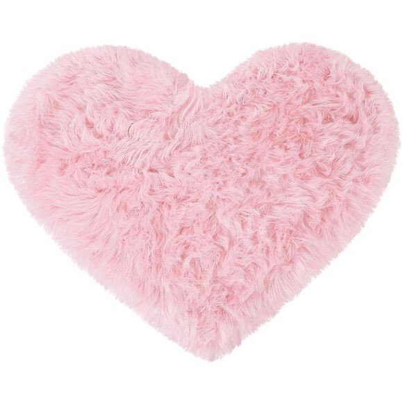 Heart Shaped Faux Fur Throw Rug Bedroom Fluffy Floor Mat Light Pink 2.3ftx3ft - Picture 1 of 6